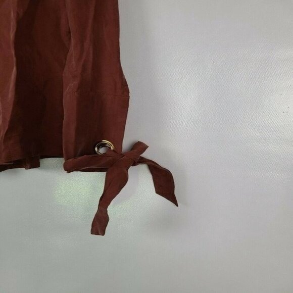 Line & Dot Woment Top Small Brown Button Up Long Sleeve Minimalist Shirt - Picture 2 of 8